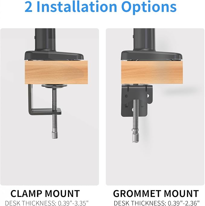 Single Monitor Stand for 13 to 32 inch Screens, Gas Spring Monitor Arm with Swivel, Tilt, Rotation, Height Adjustable, Desk Mount with C-Clamp and Grommet Base, Holds 4.4 to 19.8lbs Screen, Black
