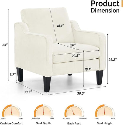 VINGLI Accent Chairs Set of 2 White Chenille Living Room Chairs Reading Chair for Bedroom Scooped Arm Chair Mid Century Modern Accent Chair Upholstered Comfy Chair for Apartment, Waiting Room