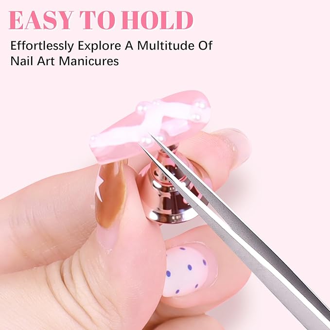 JUSTOTRY 4 Sets Pink Nail Painting Practice Stand With 1M Double-sided Tape Acrylic Fake Nail Art Holder For Press Ons Magnetic Nail Display Design Tools Kit Accessories For Home Diy Salon Supplies