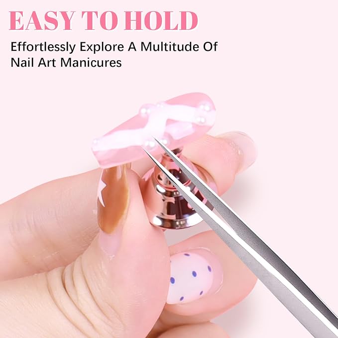 JUSTOTRY 2 Sets Pink Nail Painting Practice Stand With 1M Double-sided Tape Acrylic Fake Nail Art Holder For Press Ons Magnetic Nail Display Design Tools Kit Accessories For Home Diy Salon Supplies