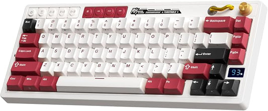 RK ROYAL KLUDGE M65 Wireless Mechanical Keyboard with Volume Knob, 60% Tri-Mode Gaming Keyboard 2.4G/BT/USB-C, Gasket Mount, Battery Display, PBT Keycaps, Hot-Swappable Cream Switch, White