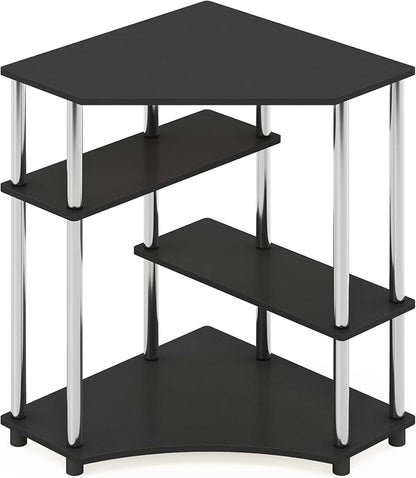 Furinno TURN-N-TUBE Desk, Corner Gaming Desk with Storage Shelves, Corner Computer Desk, Office Desk for Home Office, Bedroom, Americano/Stainless Steel Tubes