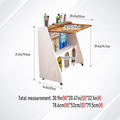 Pmnianhua Farmhouse Portable Desk on Wheels,Mobile Workstation,Rolling Computer Desk with Wheels and Storage for Home Office Small Space(Rustic Brown)