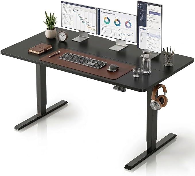 CubiCubi 55 x 28 Large Standing Desk, Height Adjustable Electric Computer Desk, 28" Deep Desktop, Sit Stand up Home Office Workstations with Preset Heights, Black