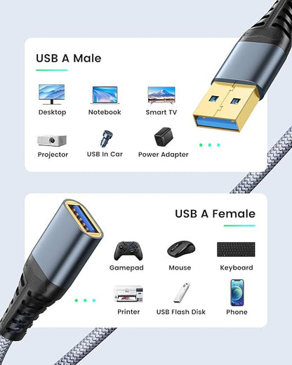 ANDTOBO USB Extension Cable 16ft, USB 3.0 Type A Male to Female Extender Cables High-Speed Data Transfer 5Gbps Compatible with Gamepad, Printer, Webcam, USB Keyboard, Flash Drive, Hard Drive