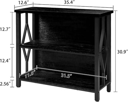 HOMISSUE Bookshelf, 3-Tier Rustic Short Bookshelf, Industrial Shelf Bookcase with Engineered Wood Shelves, Low Bookcase with Storage, Small Shelf for Living Room, Bedroom and Office, Black
