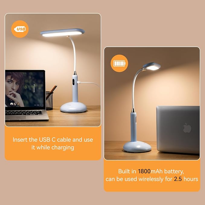 VAVOFO Wireless LED Desk Lamp 6778B - Touch Control, 2700-7000K Adjustable Color Temperature, 700 Lumens, 360° Gooseneck, USB-C Charging, 2.5 Hours Wireless Use, Eye-Caring Light (Blue)