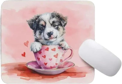 Dog Mousepad Desktop Laptop Computer Accessories Puppy in Tea Cup Mouse Pad Home Office Gaming Work Desk Computer Non-Slip Rubber Mousepad (Australian Shepherd)