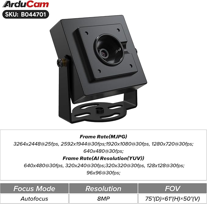Arducam 8MP USB Camera Module with HDR, Autofocus Lightburn Camera, USB 2.0 Webcam with Multiple preset AI Resolutions for Raspberry Pi, Windows, Linux, Android, Mac OS