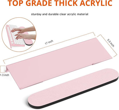 Richboom Ergonomic Computer Keyboard Stand - Acrylic Tilted Computer Keyboard Holder for Easy Typing, Keyboard Riser with Silicone Anti-Slip Case for Office Desk, Home, School, Pink