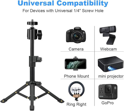 Webcam Tripod Stand, Extendable Webcam Stand for Desk Small Camera Tripod for Logitech Webcam C922 C930e C920S C920 C615 C960 C920x BRIO 4K, NexiGo N60, Right Light, GoPro, DSLR, Projector, and More