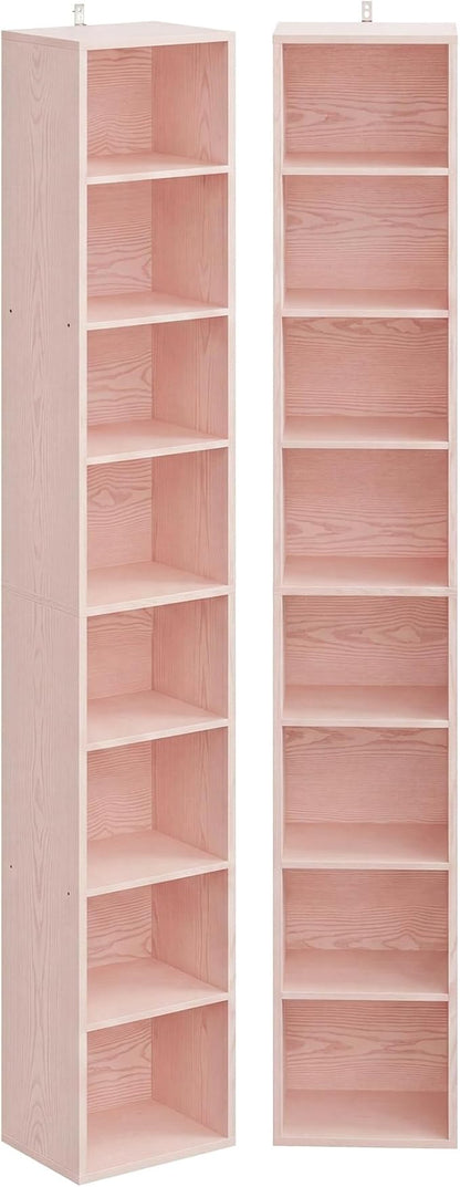 IRONCK Tall Narrow Bookshelf 8 Tiers 71in Set of 2, Compact Corner Bookcase, Easy to Match for Living Room, Office, Study, Bedroom