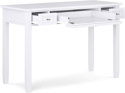 SIMPLIHOME Warm Shaker Desk - 48 Inch Wide Solid Wood Writing Desk in White, Transitional Home Office Computer Table for Workspace or Study with Flip-Down Keyboard Tray and 2 Drawers