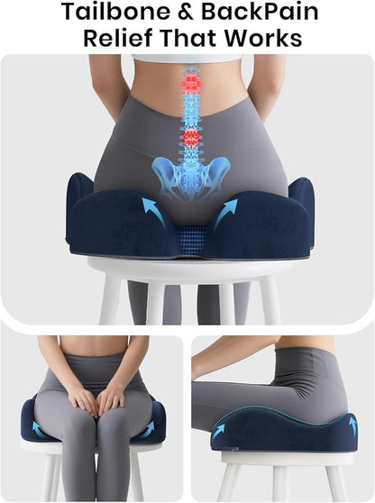 Benazcap Seat Cushion - Memory Foam Car Seat Pad - Sciatica & Lower Back Pain Relief - Car Seat Cushions for Driving - Road Trip Essentials for Drivers, Dark Blue