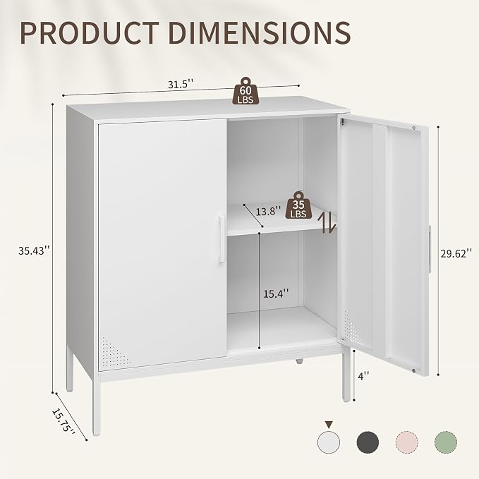 Metal Storage Cabinet,Storage Locker Cabinet with Shelves 2 Door Lockable Cabinet White Locking Tool File Cabinet Sideboard for Office, Garage, Bathroom
