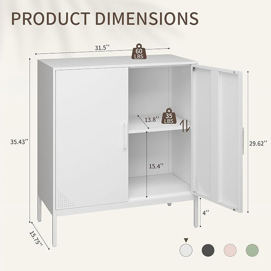 Metal Storage Cabinet,Storage Locker Cabinet with Shelves 2 Door Lockable Cabinet White Locking Tool File Cabinet Sideboard for Office, Garage, Bathroom