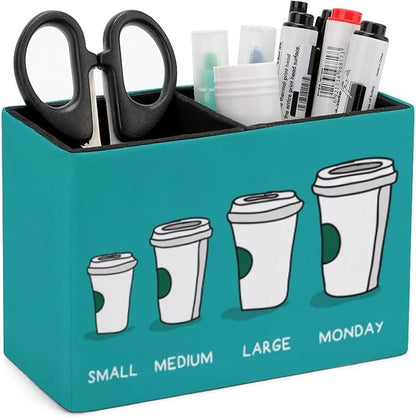 Niapessel Pencil Holder for Desk, Funny Coffee Cup Design Pen Holder Storage Desktop Pen Organizer Desk Pencil Organizer Makeup Brush Holder for Office School College Leather