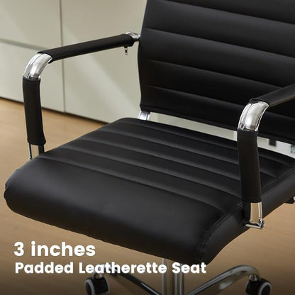 Office Desk Chair Leather, Conference Room Chairs with Wheels, Modern Executive Computer Guest Chairs with Arms (Black)