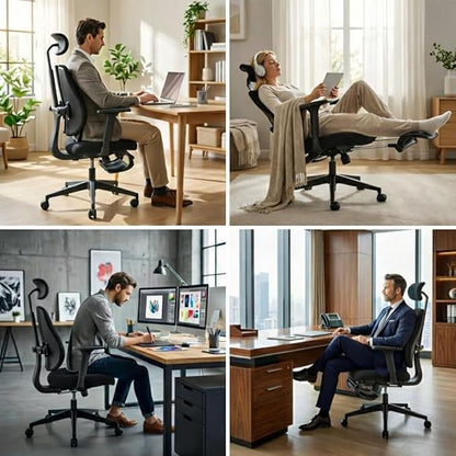 Ergonomic Office Chair, Dynamic Split Back Lumbar Support, Thick High-Density Molded Foam Seat, 4D Adjustable Armrests, Swivel High Back Computer Desk Chair with Footrest for Home Office, Flex S3