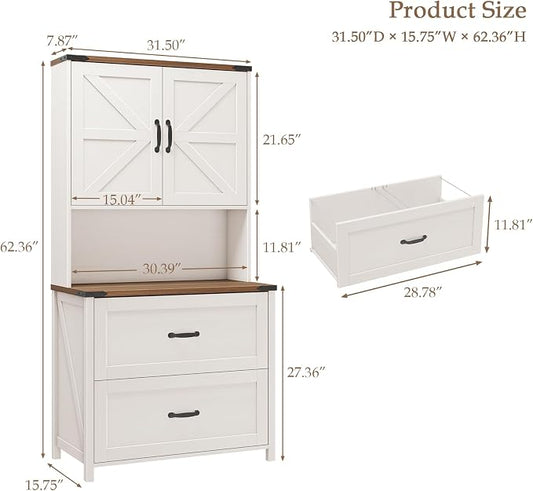Halitaa File Cabinet 2 Drawers Lateral File Cabinet with Adjustable Shelf for Letter/Legal/A4 Size Hanging Files, Large Wood File Storage Cabinets Printer Stand for Home Office, Rustic White