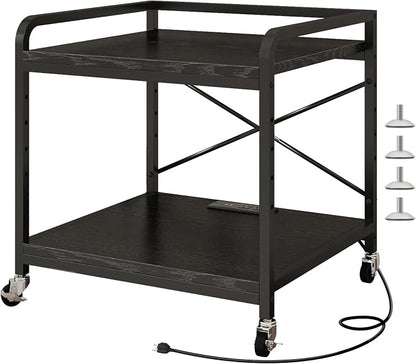 METYERRY Under Desk Printer Stand with Power Outlet,2 Tier Large Printer Table with Adjustable Shelf,Rolling Printer Cart with Industrial Wheels for Home Office,20"×20" Black