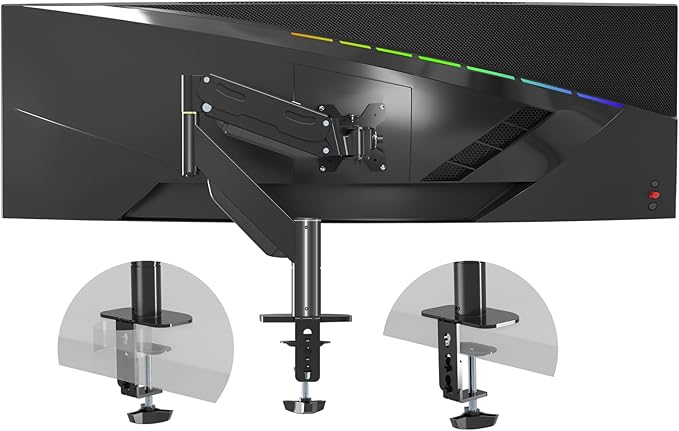 Pholiten Premium Aluminum Heavy Duty Monitor Arm, Ultrawide Monitor Mount with Clamp/Grommet Mounting Base, Adjuastable Gas Spring Arm for up to 49 inchs and 46.2lbs, Black