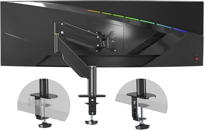Pholiten Premium Aluminum Heavy Duty Monitor Arm, Ultrawide Monitor Mount with Clamp/Grommet Mounting Base, Adjuastable Gas Spring Arm for up to 49 inchs and 46.2lbs, Black