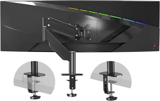 Pholiten Premium Aluminum Heavy Duty Monitor Arm, Ultrawide Monitor Mount with Clamp/Grommet Mounting Base, Adjuastable Gas Spring Arm for up to 49 inchs and 46.2lbs, Black