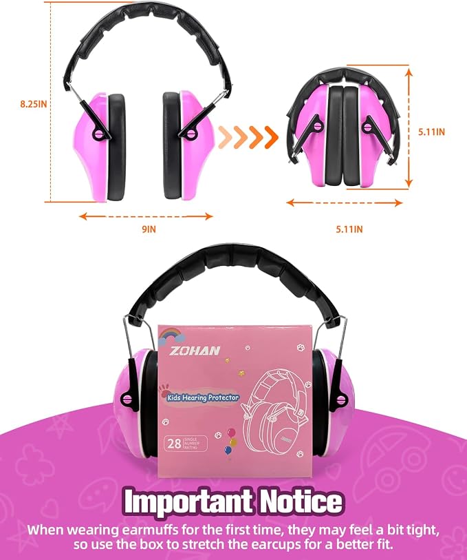ZOHAN 032 Kids Noise Canceling Headphones - 25dB NRR Kids Ear Protection Earmuffs for School, Monster Jam, Fireworks, Travel, Air Show, Concert, Autism - Pink