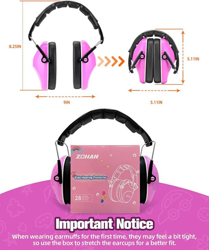 ZOHAN 032 Kids Noise Canceling Headphones - 25dB NRR Kids Ear Protection Earmuffs for School, Monster Jam, Fireworks, Travel, Air Show, Concert, Autism - Pink