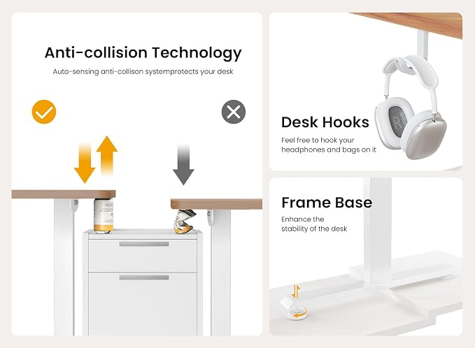 BANTI 63 × 28 Inches Standing Desk, Ergonomic, Electric Height Adjustable, Sit and Stand Up, Computer Office Desk with Splice Board, White Frame/Light Rustic Top