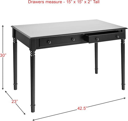 SEI Furniture - Writing 2-drawer Desk- Satin Black - Transitional Design, Black Finish - Ideal for Home Office, Bedroom (HO8801)