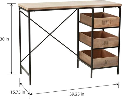 Rae Dunn Wood Desk - Computer Desk with Drawers, Writing Desk, Work Desk for Home Office, Craft Table, Study Desk, PC Desk - Industrial Wooden Large Desk with Modern Metal Frame - Compact Workstation
