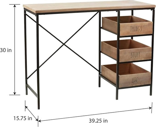 Rae Dunn Wood Desk - Computer Desk with Drawers, Writing Desk, Work Desk for Home Office, Craft Table, Study Desk, PC Desk - Industrial Wooden Large Desk with Modern Metal Frame - Compact Workstation