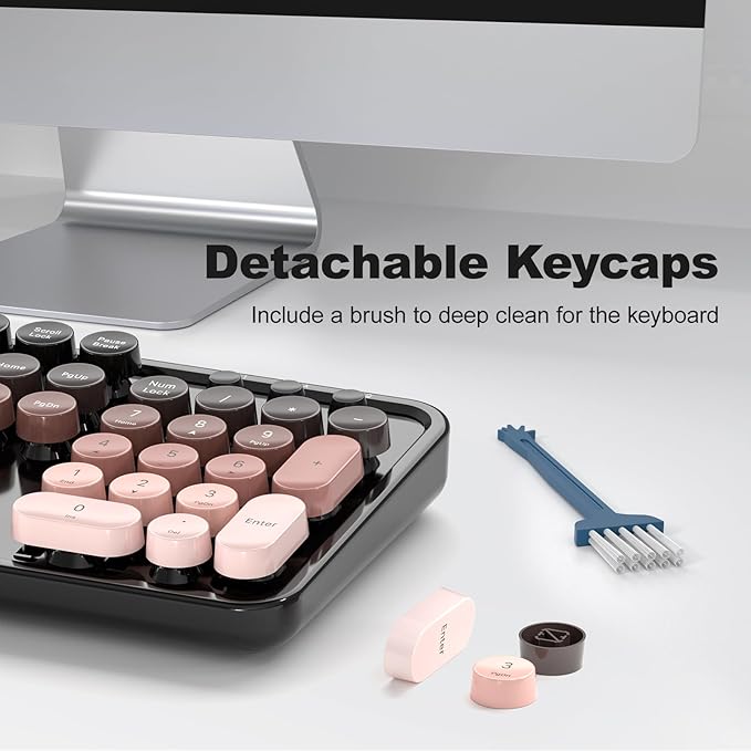 Wireless Keyboard and Mouse Combo, MOWUX Full Size Typewriter Retro Round Computer Keyboard, Cute Optical Mouse Wireless, Plug and Play, for Laptop, PC, Computer- BlackBerry Gradient