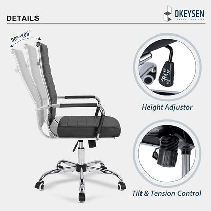Okeysen Ergonomic Office Desk Chair, Modern PU Leather Conference Room Table Chairs Ribbed, High Back Executive Swivel Rolling Chair for Home, Office