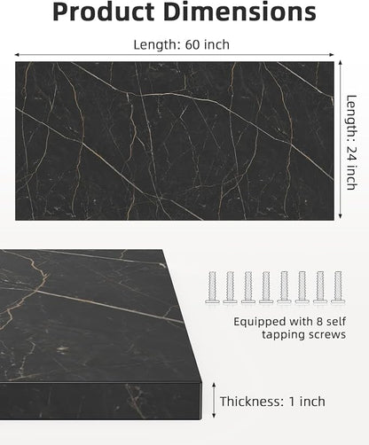 Universal 60 x 24 One-Piece Solid Wood Table Top, 1" Thick Desktop for Stand Up Height Adjustable Desk Frames, Home Office Tabletop, Countertop DIY, Black Marble