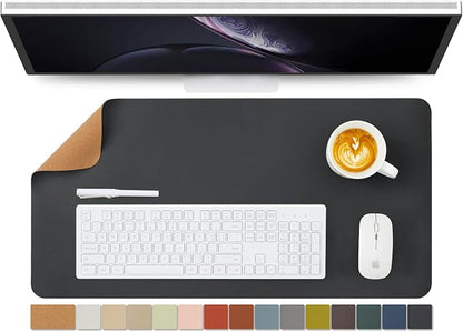 Cork Desk Mat - Dual-Sided Desk Pad for Office and Home - Desk Organization and Accessories - Ideal for Large Mouse Pad and Desk Mats on Top of Desks(Black,27.6"x 13.8")