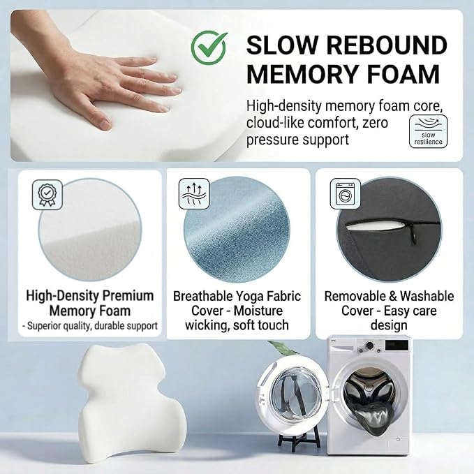 Back Support for Office Chair - Lumbar Support Pillow with Breathable Yoga Fabric - Memory Foam Back Support for Chair, Car & Gaming Seat