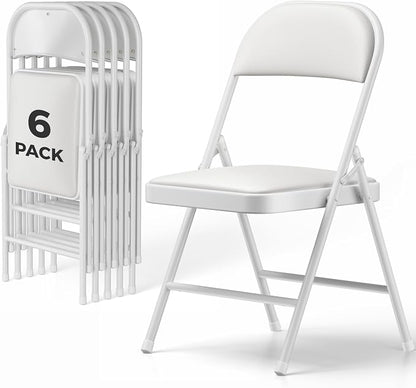 6 Pack Folding Chairs, PU Leather Folding Dining Chairs with Padded Cushion Seat & Back, Indoor Outdoor Folding Chair Set for Home Office, Parties, Events, Wedding, Extra Guest Seating