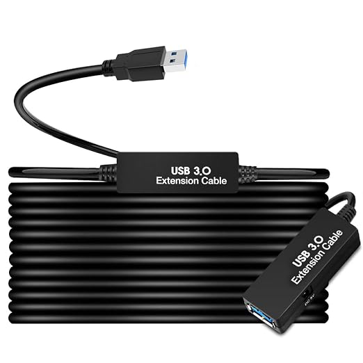 50FT USB 3.0 Extension Cable,Active Type A-Male to A-Female Extender Cord, 2 Signal Boosters,Compatible Oculus Quest 2/3 VR,Printer, Webcam,Xbox, PS4 and More,