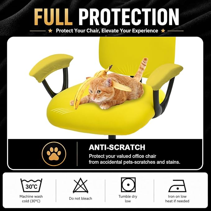 Stretchable Split Office Chair Seat Covers - Universal Stretch Computer Chair Slipcover - Washable Rotating Backrest Coverings & Cushion Protectors & Armrest Covers for Dogs, Cats, Pets, Yellow