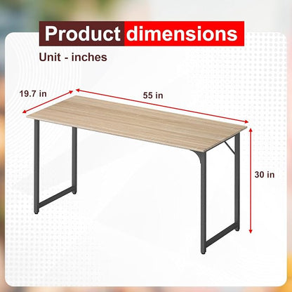 PayLessHere | 55 Inch Computer Desk | Nature | Office Desk with Metal Frame, Adjustable Feet | Water-Resistant, Scratchproof Surface | Sturdy Writing Table for Home Office or Study | Pack of 1