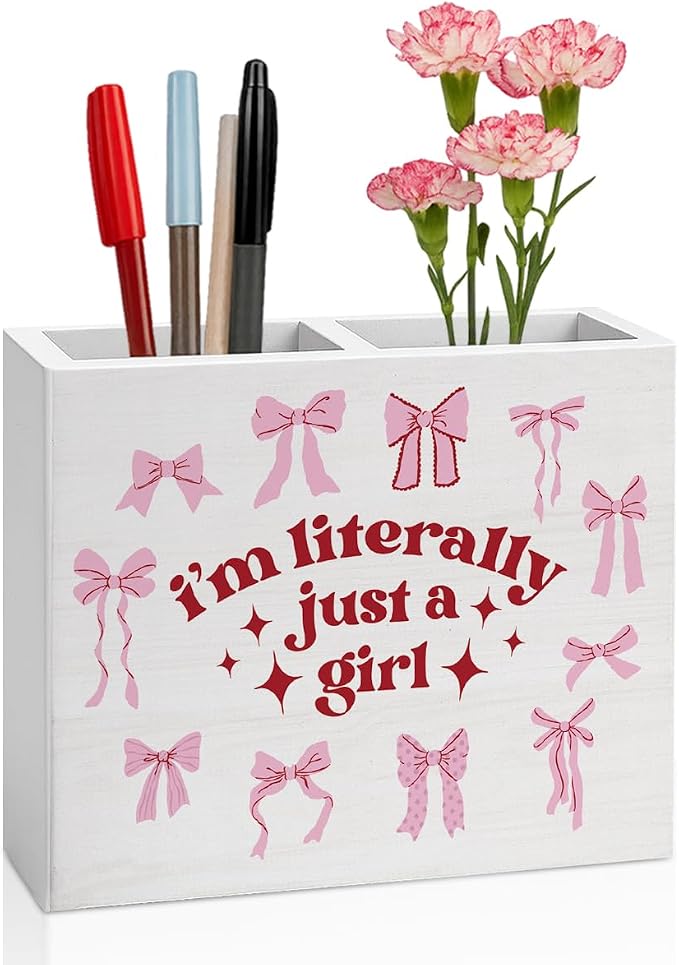 Pink Girly Office Decor Preppy Coquette Room Decor for Girl Women Daughter Pink Pen Holder for Desk Girl Room Workplace Library desk decor Holder2830