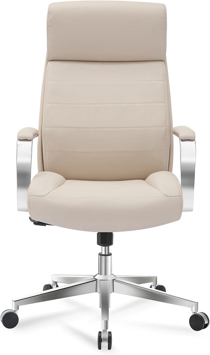 Realspace® Modern Comfort Modee Vegan Leather High-Back Executive Office Chair, Sand/Chrome, BIFMA Compliant