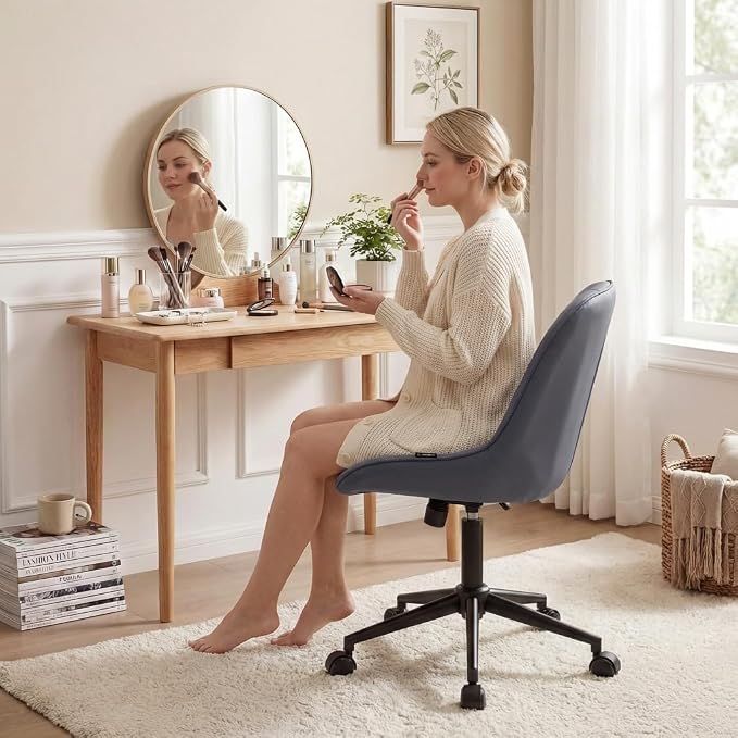 Rowill Modern Office Chair - Ergonomic Swivel Leather Desk Chair with Curved Backrest, Height Adjustable Rolling with Wheels, Perfect for Study Room & Office, Gray Purple