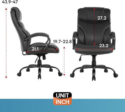 Office Chair Big and Tall 500lbs Wide Seat Desk Chair with Lumbar Support Arms High Back PU Leather Executive Task Ergonomic Computer Chair for Back Pain (Black)