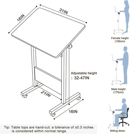 KOUPA Adjustable Height Standing Desk, 31 in Writable Tempered Glass Desktop with Eraser, 360° Flip, Wheels – Ideal for Small Spaces and Home Offices, White(Adjustable Height: 32-47 in)