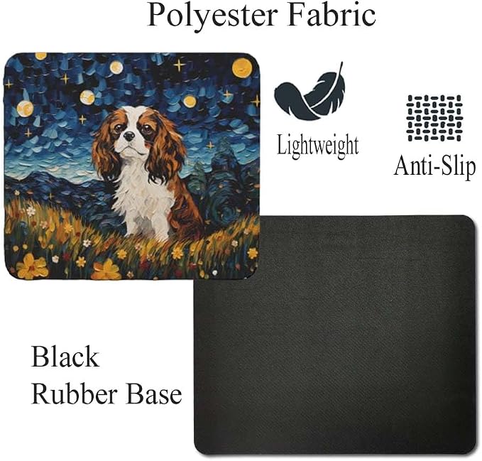Starry Night Dog Mouse Pad for Computer Laptop Home Office Gaming Working Desk Desktop Accessories Non-Slip Rubber Mouse Pad for Dog Lovers (Cavalier King)