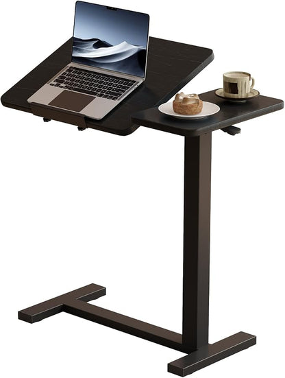 Solid Wood Overbed Bedside Table with Wheels, Tilting Adjustable Hospital Bed Table Over The Bed, Medical Mobile Laptop Stand, Rolling Standing Desk for Hospital and Home Use(Black)